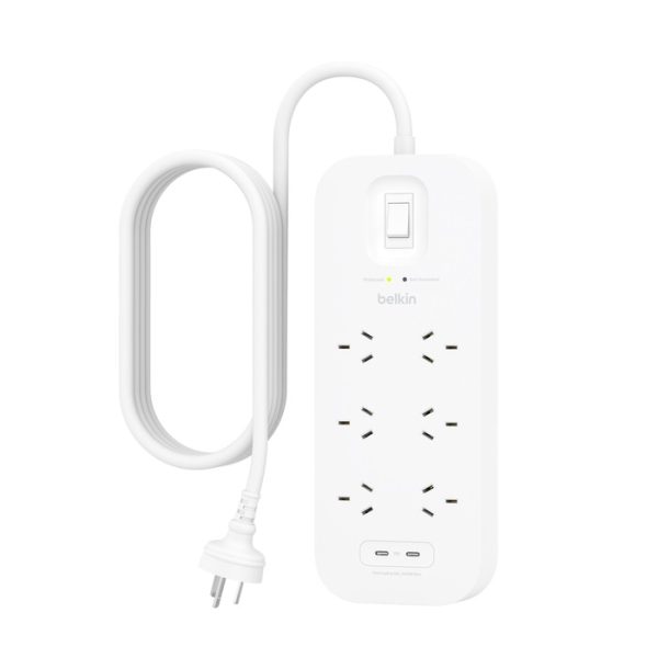 Belkin SurgePlus 6-Outlet Surge Protector With 2x USB -C Port(30W) (SRB006AU2M) - Heavy Duty 2M Power Cord, 650 Joules, $50000 CEW,  2 Years Warranty