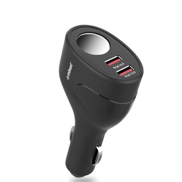 （LS） mbeat®  Gorilla Power Dual Port QC3.0 Car Charger and Cigarette Lighter Extender features built-in over heat Package