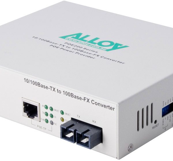 Alloy POE200SC.20 10/100Base-TX to 100Base-FX Single Mode Fibre (SC) Converter, provides PoE power (RJ-45). 20km