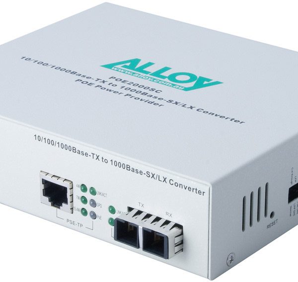 Alloy POE3000SC 10/100/1000Base-T PoE+ RJ-45 to 1000Base-SX Multimode (SC) Converter. Wavelength: 850nm. Max. range 550m