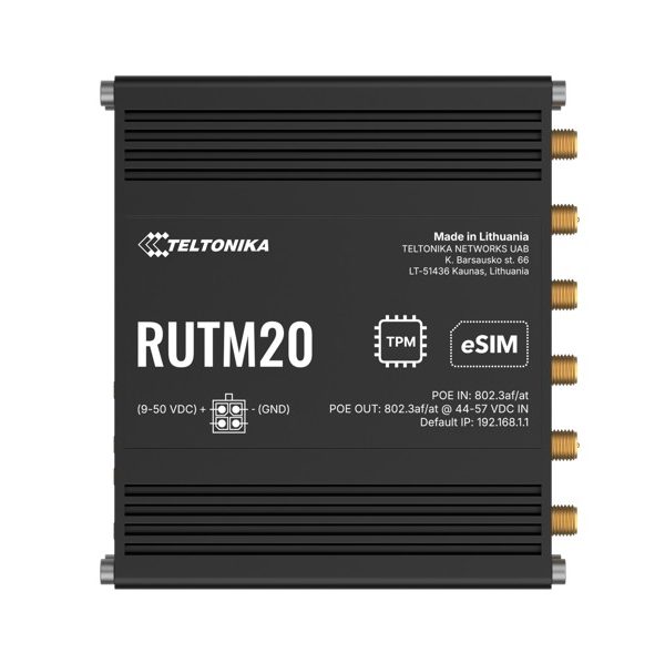 Teltonika RUTM20 COMPACT 5G ROUTER, Global 5G Telit, Dual SIM & eSIM, Active PoE, PSU included