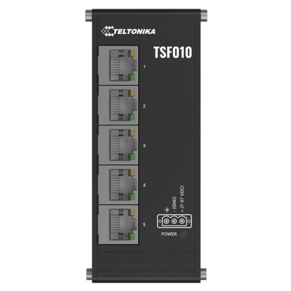 Teltonika TSF010 Flat Ethernet Switch, 3-Pin Power Input, Flat and Compact Design, Plug-and-Play, 7-57 VDC, PSU excluded