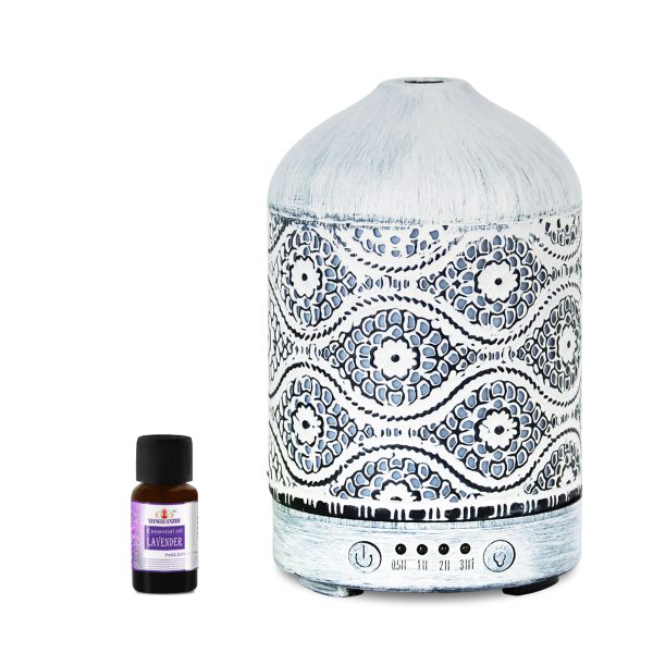 (LS) mbeat® activiva Metal Essential Oil and Aroma Diffuser-Vintage White -100ml Built-in 7 LED colour changing Auto stop misting Product