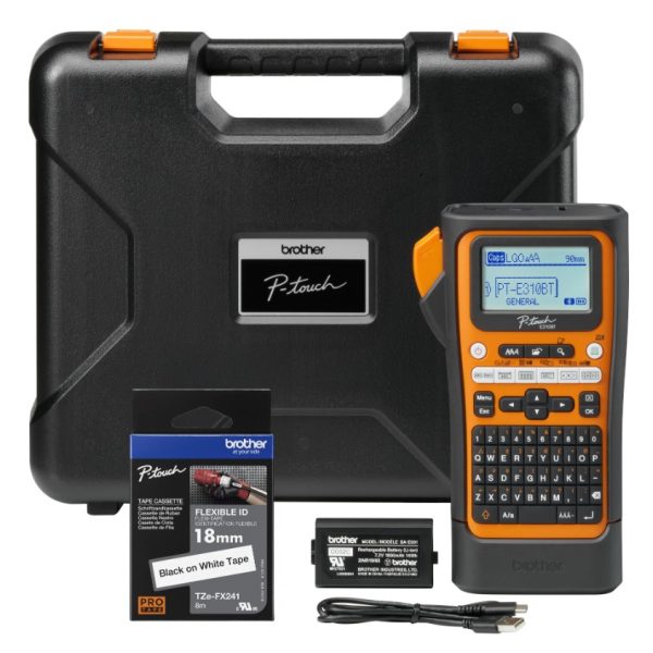Brother PT-E310BTVP Industrial Handheld Label Printer  - 3 Year Warranty, included Carry case, Rechargeable Li-Ion battery,1xTZE-FX241 and USB-A Cable