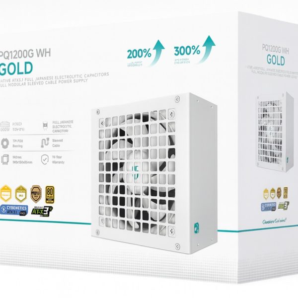 DeepCool PQ1200G WH 1200W Gamer Storm 80+ Gold/Cybenetics Fully Modular ATX Power Supply 120mm Fan, Japanese Capacitors, DC to DC, ATX12V V3.1,