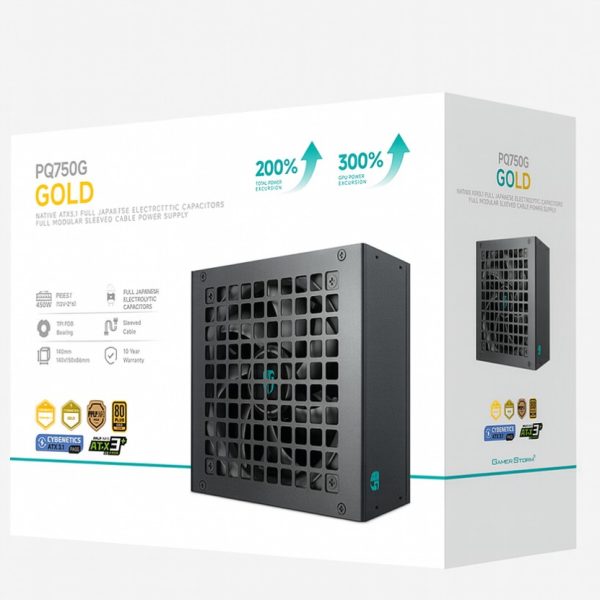 DeepCool PQ750G 750W Gamer Storm 80+ Gold/Cybenetics Fully Modular ATX Power Supply 120mm Fan, Japanese Capacitors, DC to DC, ATX12V V3.1,