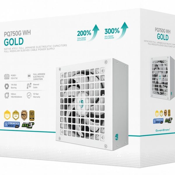 DeepCool PQ750G WH 750W Gamer Storm 80+ Gold/Cybenetics Fully Modular ATX Power Supply 120mm Fan, Japanese Capacitors, DC to DC, ATX12V V3.1