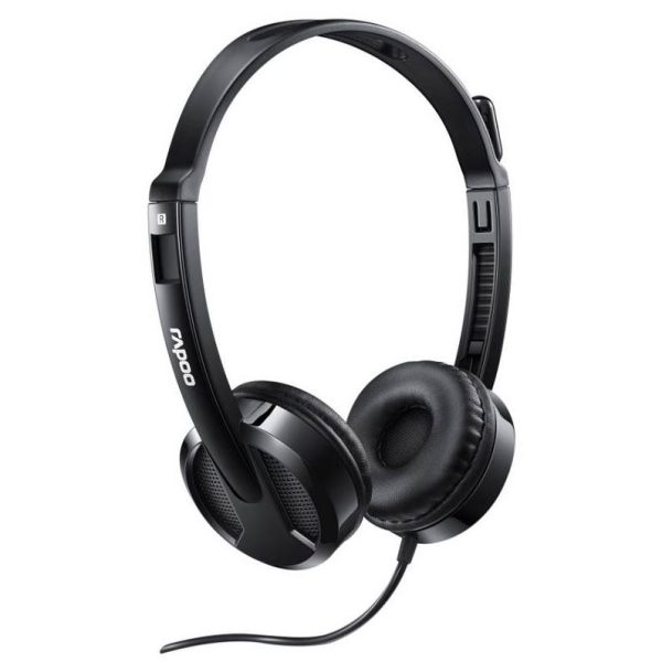 RAPOO H100 Wired Stereo Headsets - HD Voice Rotary Microphone Volume Adjustment 3.5mm Headphones with Audio split adapter cable.