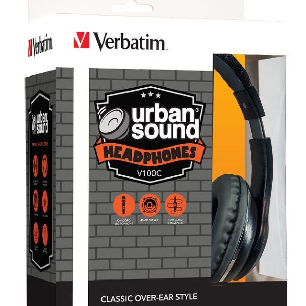 Verbatim Stereo Headphone 3.5mm - Black, Headphones Over-Ear Design, 1.2 Meter Cable Included, Great for Music on Smartphone, Laptop, Desktop