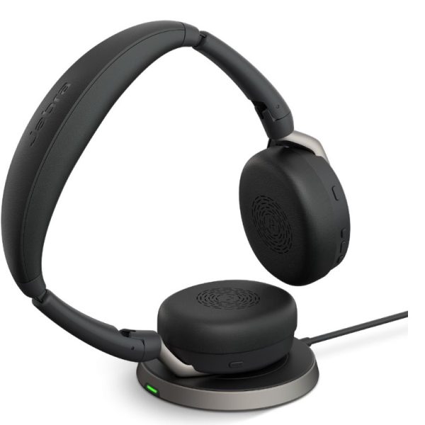 Jabra Evolve2 65 Flex UC Stereo Bluetooth Headset, Link380c USB-C Dongle & Wireless Charging Stand Included, Foldable Design, 2Yr Warranty, ANC
