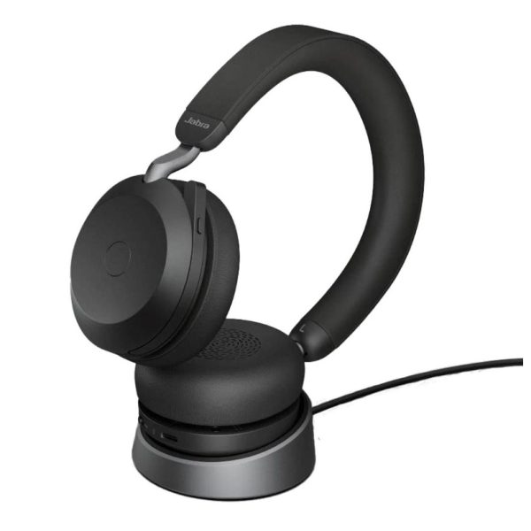 Jabra Evolve2 75 USB-C Link380c MS Stereo Stand Black, 8-Mic Technology, 36 Hours Battery & Fast Charge, Dual-Foam Tech, Discreet Hide-Away Boom Arm
