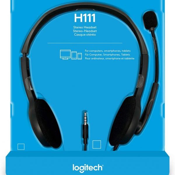 (LS) Logitech H111 Strereo Headset (Single 3.5mm Jack) Cable length: 7.71 ft (2.35 m)  2-Year Limited Hardware Warranty