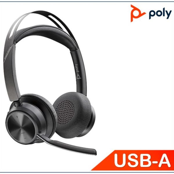 Plantronics/Poly Voyager Focus 2 UC Headset, Standard, USB-A, No Stand, up to 19 hours, Active Noise Canceling, Acoustic Fence, Stereo Sound, Mute Ale