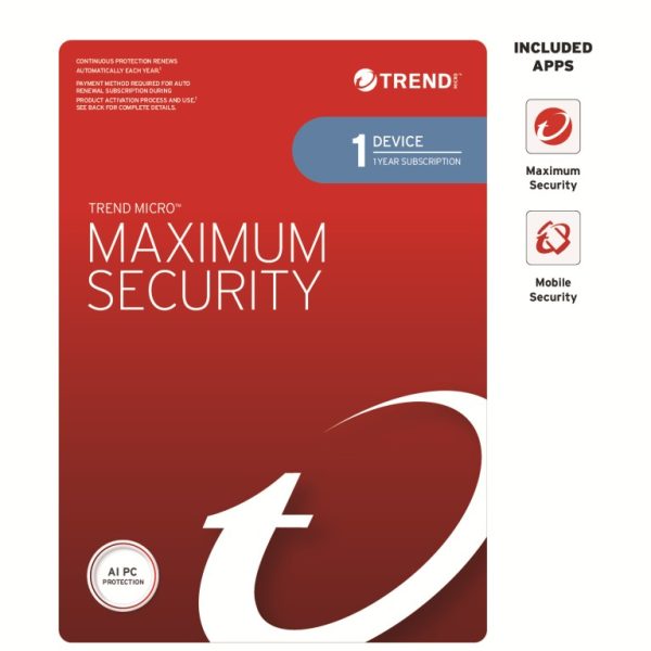 Trend Micro Maximum Security (1 Device) 1 Year Retail Mini Box Auto Renew