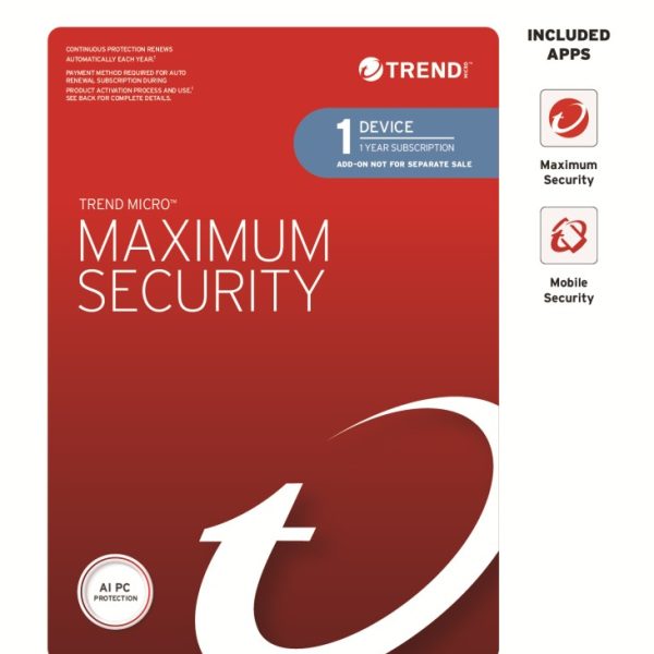 Trend Micro Maximum Security (1 Device) 1 Year Add-on Auto Renew OEM