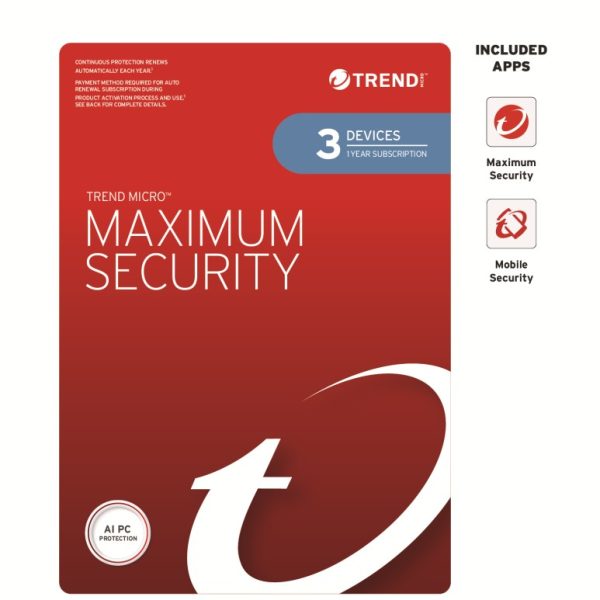 Trend Micro Maximum Security (3 Devices) 1 Year Retail Mini Box Auto Renew