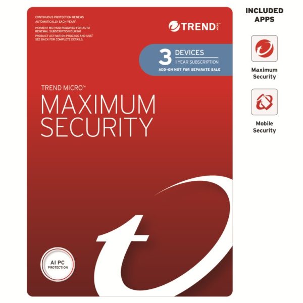 Trend Micro Maximum Security (3 Devices) 1 Year Add-on Auto Renew OEM