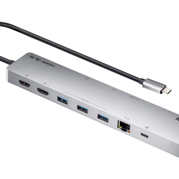 Aten 11-in-1 USB-C Multiport Dock with Power Pass-Through, 2x HDMI, 2x USB-C (1 for power delivery & 1 for data transmission), 3x USB Type-A, 1x SD, 1