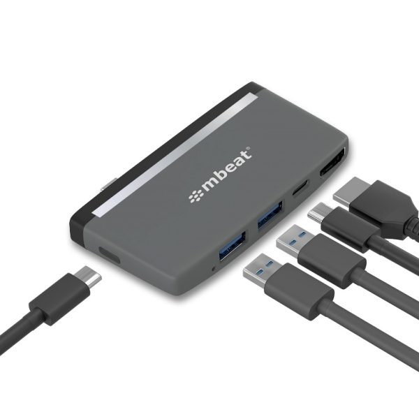 (LS) mbeat® Essential Pro  5-IN-1 USB- C Hub (4k HDMI Video, USB-C PD Pass Through Charging, USB 3.0 x 2, USB-C x 1) USB 3.0 Speed: Up to 5Gbps