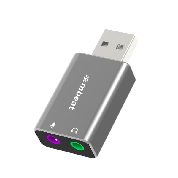 mbeat® Elite USB to 3.5mm Audio and Microphone Adapter - Add Headphone Audio Jack to USB-A Computers, Laptops, Notebooks - Space Grey