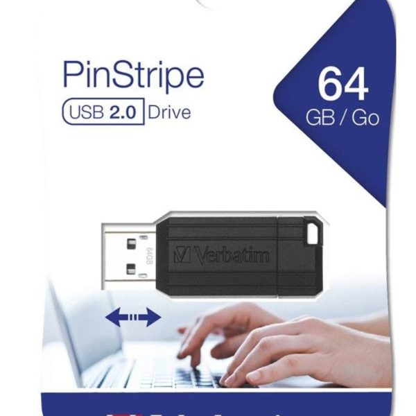 Verbatim Store'n'Go Pinstripe USB Drive 64GB (Black) – Reliable, Durable, and Ultra Compact – Best Companion for Office  2 Years Limited Warranty