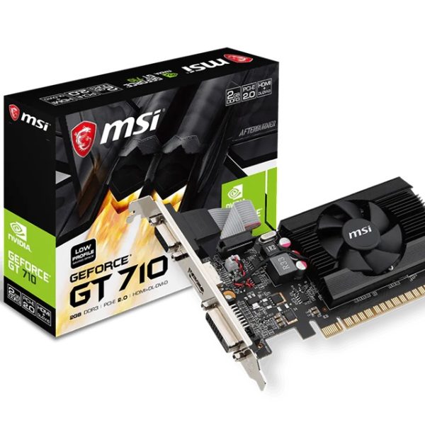 MSI nVidia Geforce GT 710 2GB LP, PCI Express, DDR3, 64bit, 954 Core Clocks, 2048 Memory Size, 1600 Merory Speed, 1xHDMI 1x DVI, 400Mhz Ramdac Speed