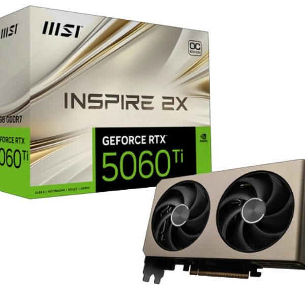 MSI nVidia GeForce RTX™ 5060 Ti 8G INSPIRE 2X OC, PCI Express® Gen 5 x 16, Boost: 2617 MHz, CUDA 4608 Units, 8GB GDDR7, HDMI™ x 1