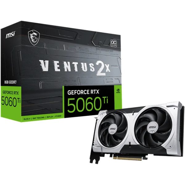 MSI nVidia GeForce RTX™ 5060 Ti 8G VENTUS 2X OC PLUS, PCI Express® Gen 5 x16, Boost: 2602 MHz, CUDA 4608 Units, 8GB GDDR7, HDMI™ x 1
