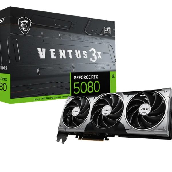 MSI nVidia GeForce RTX™ 5080 16G VENTUS 3X OC, Boost: 2640 MHz, CUDA 10752 Units, 16GB GDDR7, HDMI™ x 1
