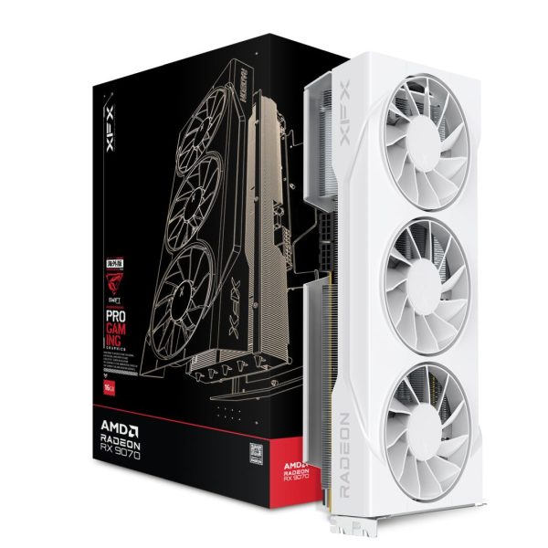 XFX Swift AMD Radeon RX 9070XT White Triple fan Gaming Edition with 16GB GDDR6 HDMI 3xDP, AMD RDNA™ 4 (RX-97TSWF3W9)