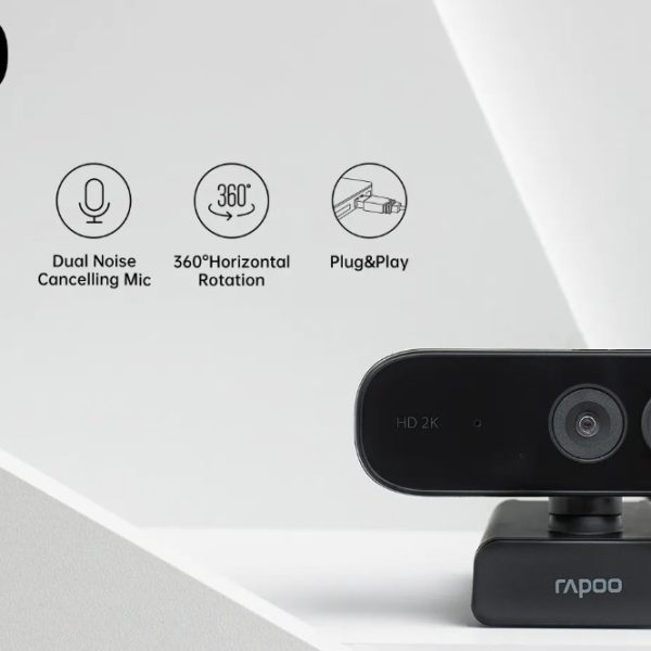 RAPOO C280 2K Webcam - Wide Angle Lens, Noise Canceling Mic, Plug & Play, Teams, Google Meet, Zoom, Does Not Support Windows Hello