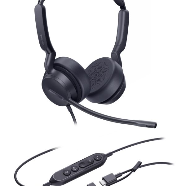 Yealink UH42 Dual Teams USB-C/A Microsoft Certified Teams USB Wired Headset, Noise-Canceling Microphone, Leather Ear Cushions Controller Teams button