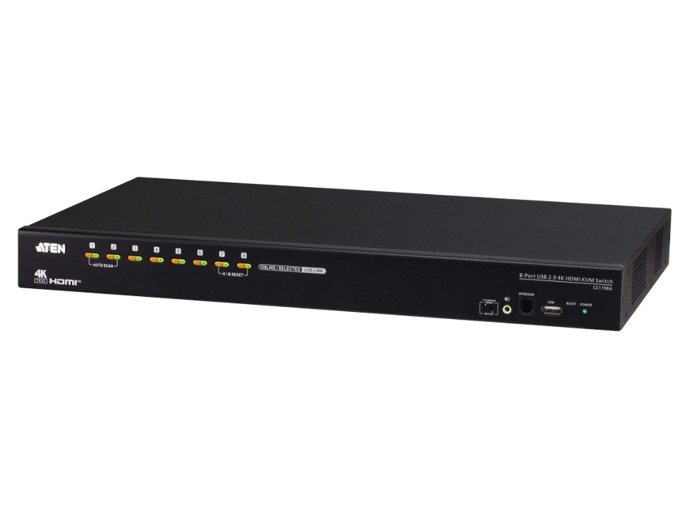 ATEN 8-Port USB2.0 4K HDMI KVM Switch, Supports up to 4K DCI (4096 x 2160 @ 60Hz) and built-in 2-port USB 2.0 hub