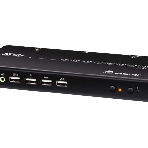 Aten Desktop 2-Port USB 4K HDMI Dual-Display KVMP™ Switch, up to 4096 x 2160 @ 60 Hz, Video DynaSync™, (Cables included)