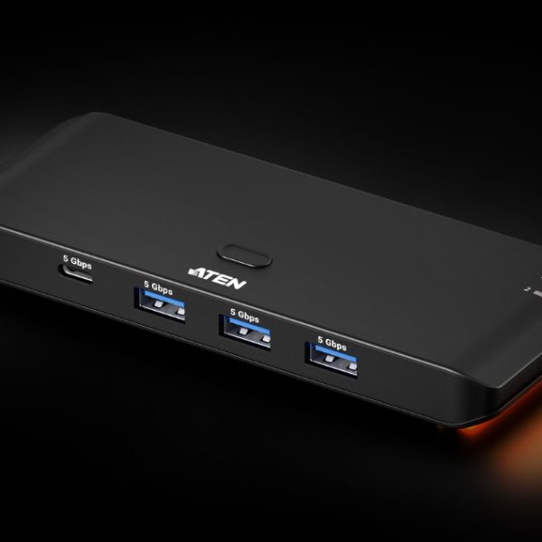 Aten Essential 2x4 USB 3.2 Gen 1 Sharing Switch, Sharing of four USB peripherals at blazing-fast 5 Gbps between two PCs / pushbutton or Remote