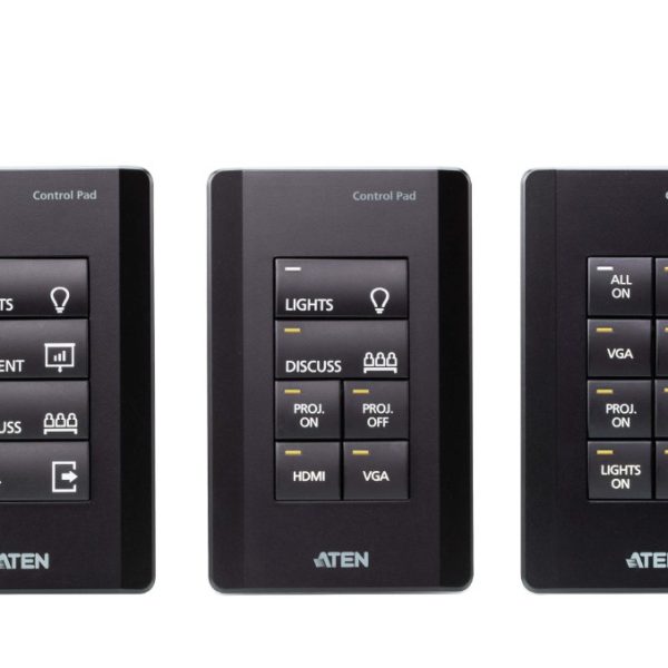 Aten 8 Button Control Pad in black color with 1 Gang US wall plate, 2 RS232, 2 relay, 1 Digital I/O and Ethernet connection support, 14 button layouts