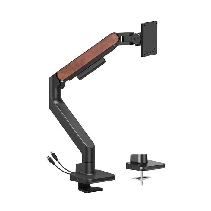 Brateck LDT81N-C012UC Fusion Heavy-Duty Gas Spring Monitor Arm with USB-A/USB-C Ports For most 17'~49' Monitors, Fine Texture Black(New)