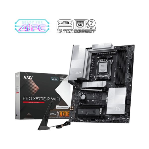 MSI PRO X870E-P WIFI, AM5, X870E, Ryzen 7000-9000, DDR5-8200+, PCIe5 x16, M.2 Gen5, WiFi7, BT5.4, 5G LAN, USB4, Audio7.1