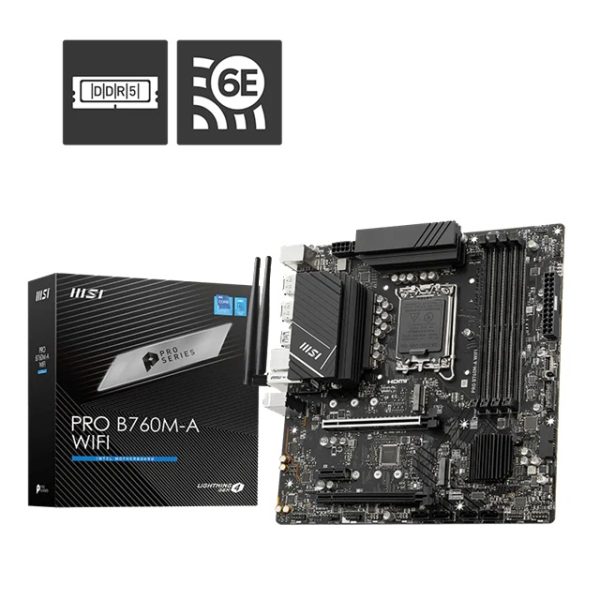 MSI PRO B760M-A WIFI DDR5, LGA1700, B760, 4xDDR5 6800+, 2xM.2, WiFi 6E, BT5.3, 2.5G LAN, 2yr wty