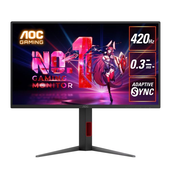 AOC 24.5' 420Hz Gaming Monitor: Fast IPS, FHD @420Hz, 0.3ms MPRT, 350 nits, sRGB 110%, DP/HDMI, height/swivel/pivot tilt, VESA mount