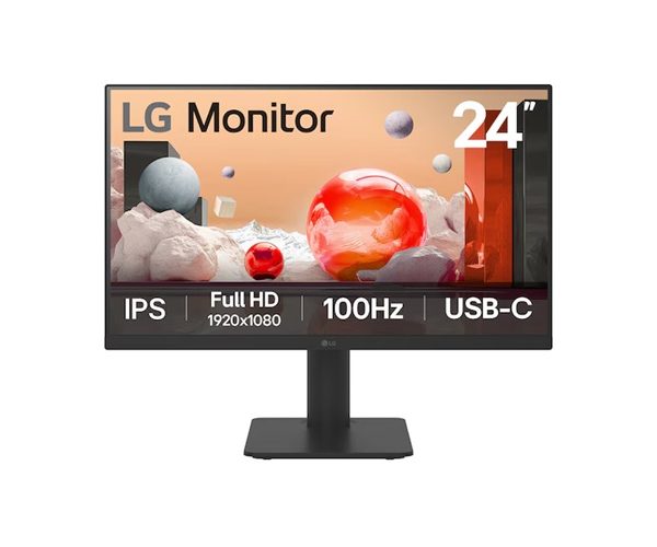 LG 24' IPS Full HD 100Hz Monitor, 1920x1080, 3-seide Virtually boarderless design, USB-C 65W PD, Height/Tilt adjustable, 5ms, 250 nits, 16:9, NTSC 72%