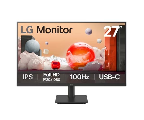 LG 27' IPS Full HD 100Hz Monitor, 1920x1080, 3-side Virtually Borderless Design, USB-C 65W PD, NTSC 72%, Reader Mode, Flicker Safe