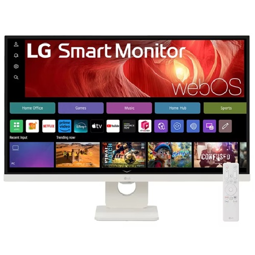 LG 27' 4K UHD IPS Smart 60Hz Monitor, 3840x2160, webOS, AirPlay 2, Screen Share, Bluetooth, USB-C 65W PD, 2xHDMI, 2xUSB 2.0, Adj. Stand Tilt