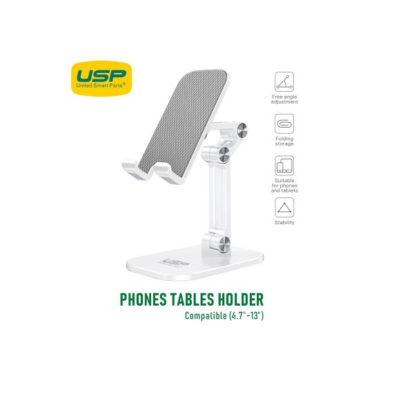 USP Phone/Desktop Stand/Holder for iPhone/iPad White - Foldable Phone Stand, Foldable Tablet Stand, 5 Years Warranty
