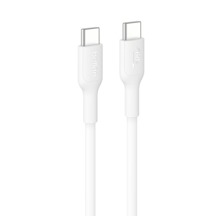Belkin BoostCharge USB-C to USB-C Cable (2M) - White (CAB004bt1MBK), 3A/60W, 480Mbps, 30K+ Bends, Apple,USB-IF Certified, 2 Years Warranty