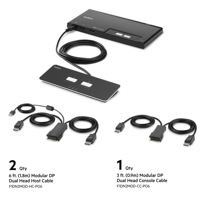 Belkin Cybersecurity and Secure KVM 2-Port Dual Head DP Modular Secure KVM Switch PP4.0 W/ Remote - Black(F1DN202MOD-PP-4),12VDC 2.5A,2 Years Warranty