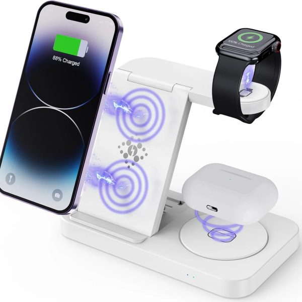 USP Samsung 3-in-1 Wireless Charging Stand, 15W, Portable & Space-Saving, Charger Station for Multiple Samsung Devices, 5 Years Warranty