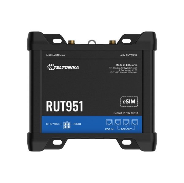 Teltonika RUT951 Industrial PoE+ Cellular Router, 4G LTE (Cat 4), Dual SIM,WI-FI, Automatic WAN Failover, PSU included
