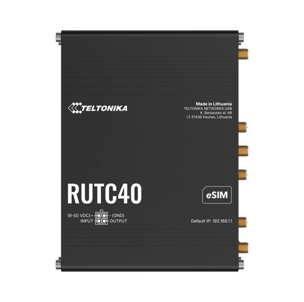 Teltonika RUTC40 GLOBAL 4G EDGE ROUTER, Dual-core, Dual-band Wi-Fi 6, connectivity powered by a Telit modem, eSIM, PSU included.