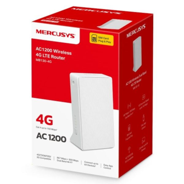 (EOL)Mercusys MB130-4G AC1200 Wireless Dual Band 4G LTE Router, up to 150 Mbps, Dual Band 1200 Mbps WiFi